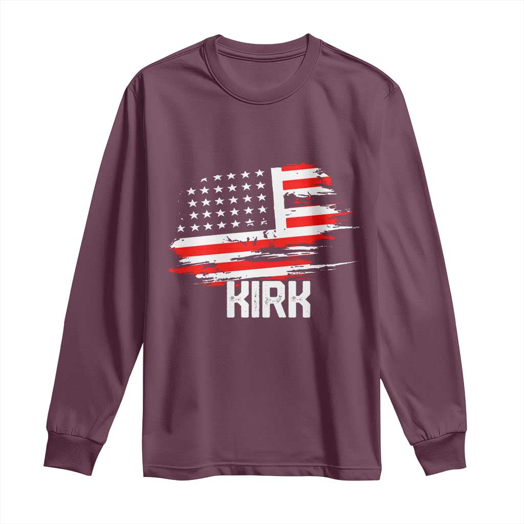 American Flag Kirk Long Sleeve Shirt Distressed Patriotic Team Charlie Tribute TS02 Maroon Print Your Wear