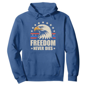 Freedom Never Dies Hoodie Bold Patriotic Eagle Graphic for True American Patriots TS02 Royal Blue Print Your Wear