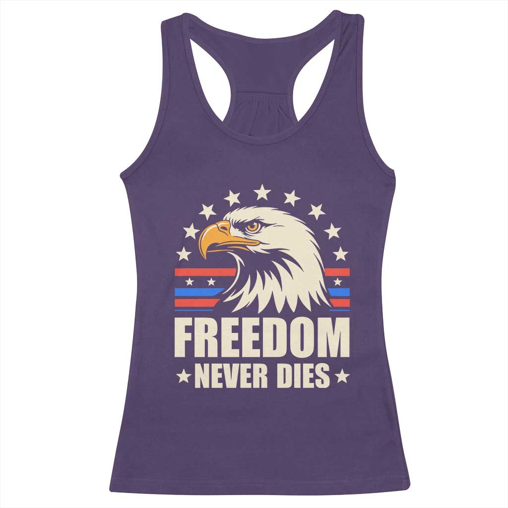 Freedom Never Dies Racerback Tank Top Bold Patriotic Eagle Graphic for True American Patriots TS02 Purple Print Your Wear