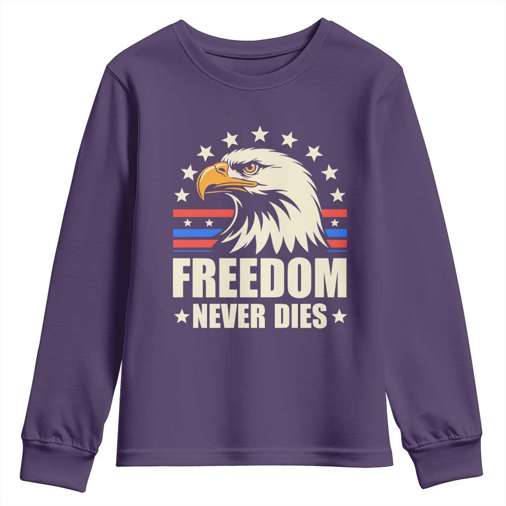 Freedom Never Dies Youth Sweatshirt Bold Patriotic Eagle Graphic for True American Patriots TS02 Purple Print Your Wear