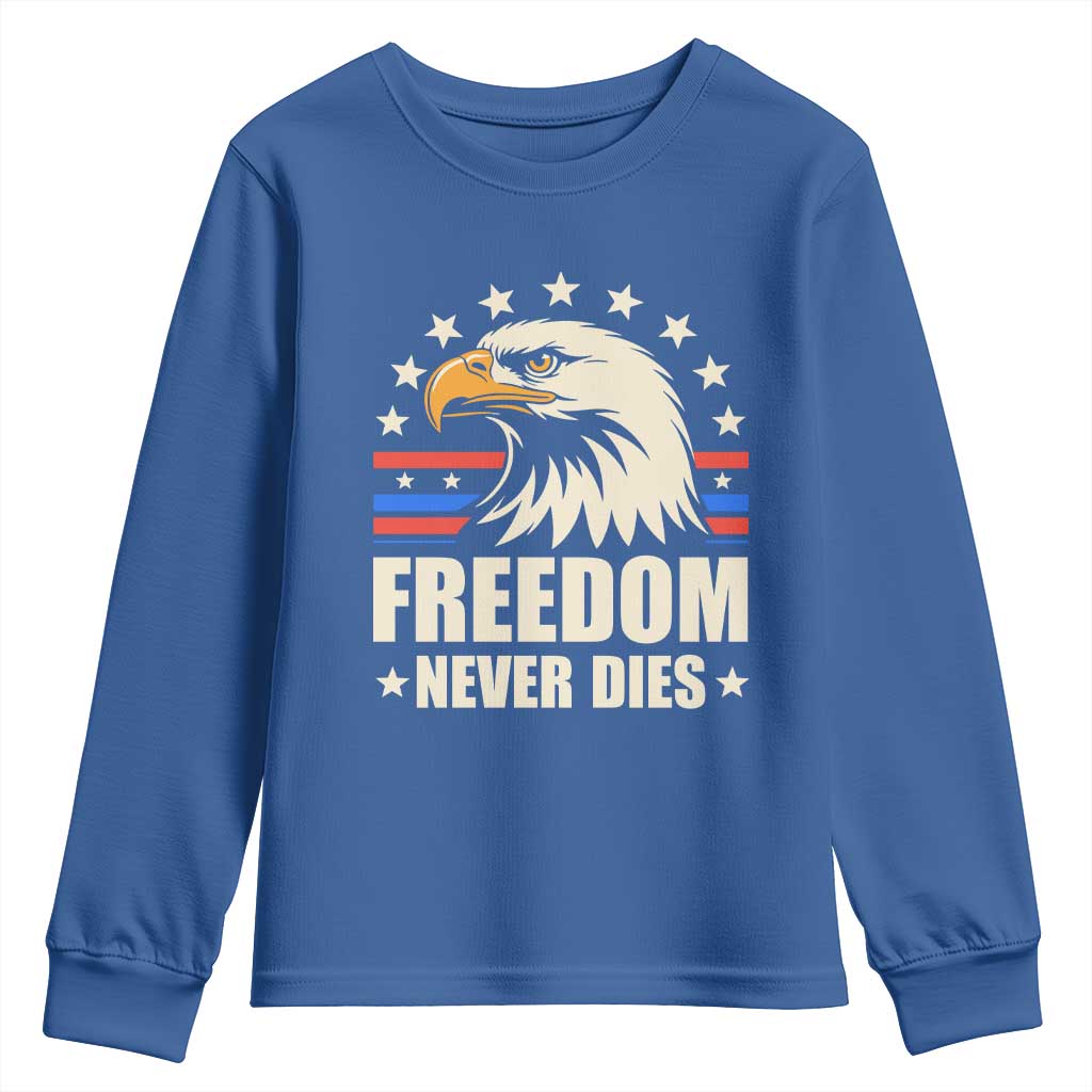 Freedom Never Dies Youth Sweatshirt Bold Patriotic Eagle Graphic for True American Patriots TS02 Royal Blue Print Your Wear