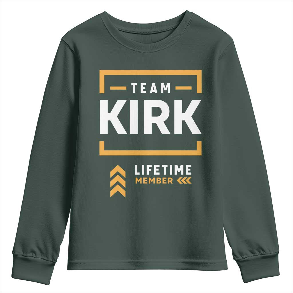 Team Kirk Lifetime Member Youth Sweatshirt American True Patriot Support TS02 Dark Forest Green Print Your Wear