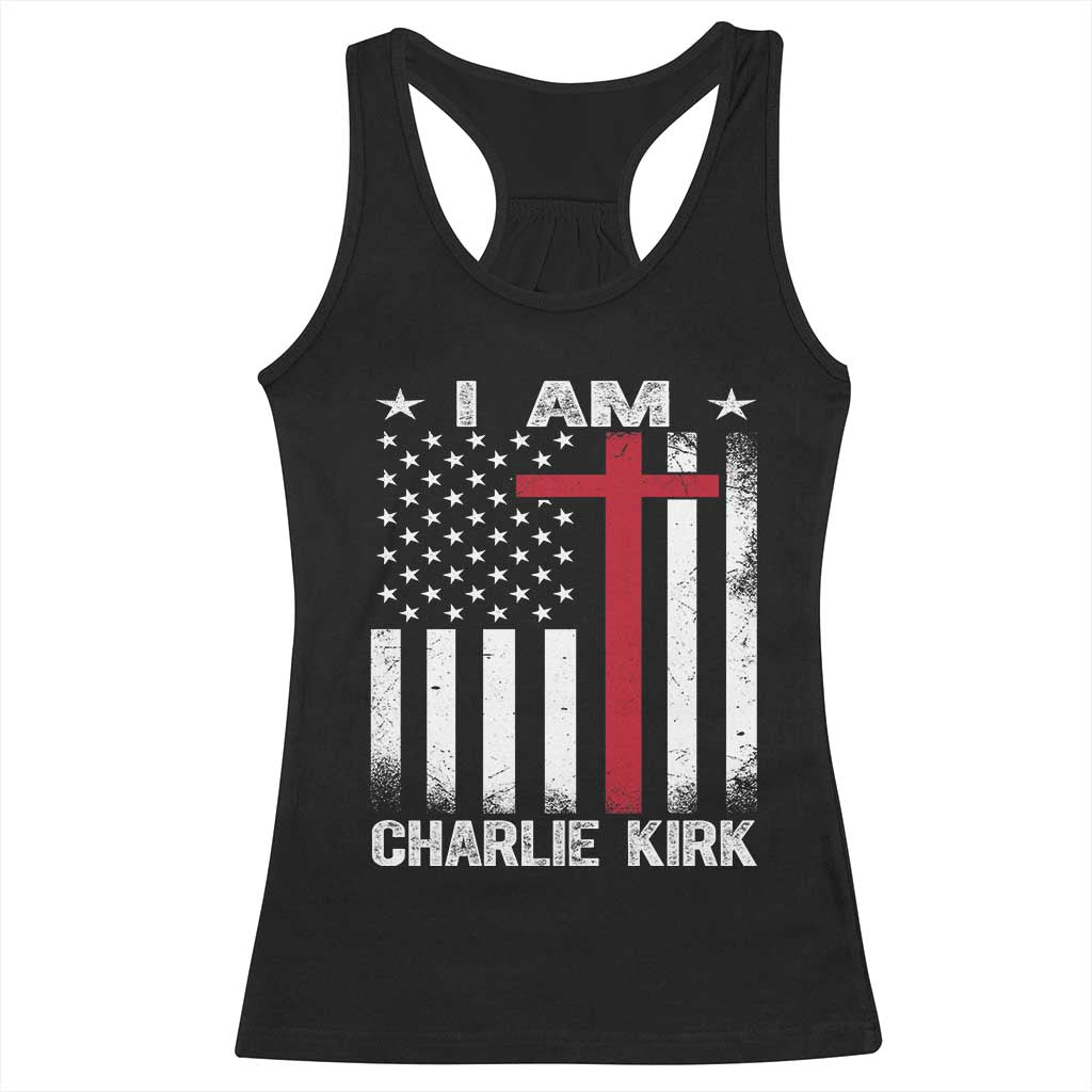 I Am Charlie Kirk Racerback Tank Top Christian Cross Faith American Flag TS02 Black Print Your Wear