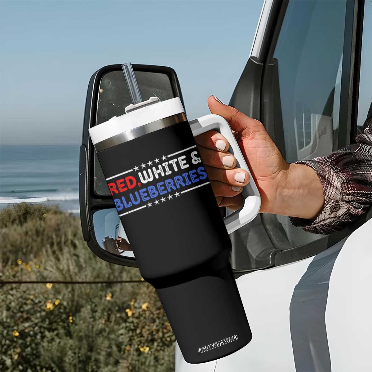 Red White and Blueberries Tumbler With Handle Patriotic Tribute Memorial TS02 Print Your Wear