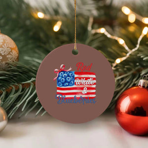Red White and Blueberries Ceramic Ornament Patriotic Vintage American Flag Coquette Bow TS02 1pc Mocha Print Your Wear
