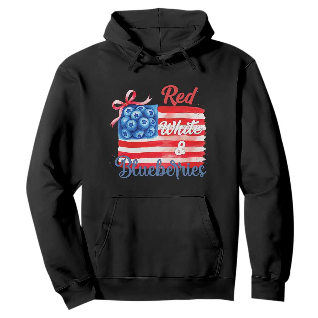 Red White and Blueberries Hoodie Patriotic Vintage American Flag Coquette Bow TS02 Black Print Your Wear