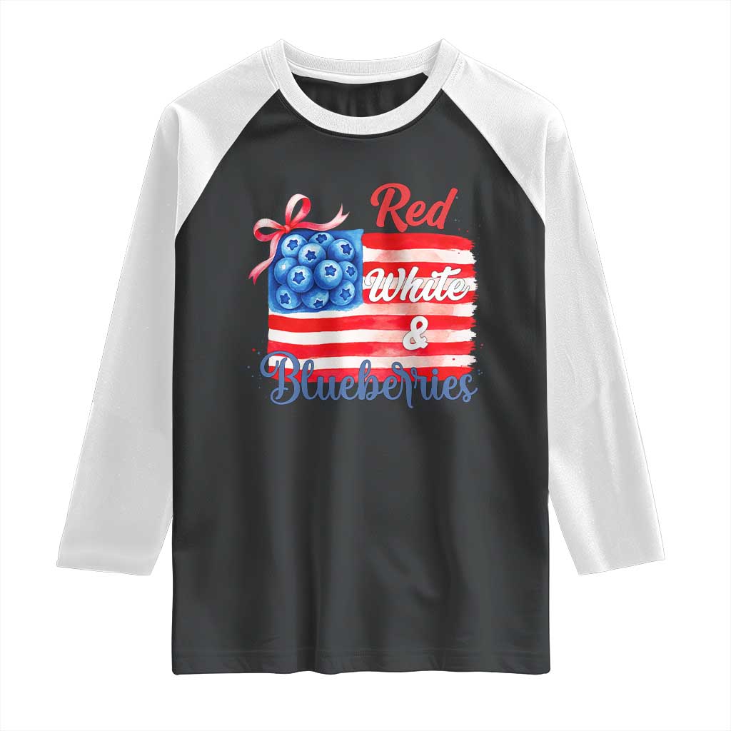 Red White and Blueberries Raglan Shirt Patriotic Vintage American Flag Coquette Bow TS02 Black White Print Your Wear