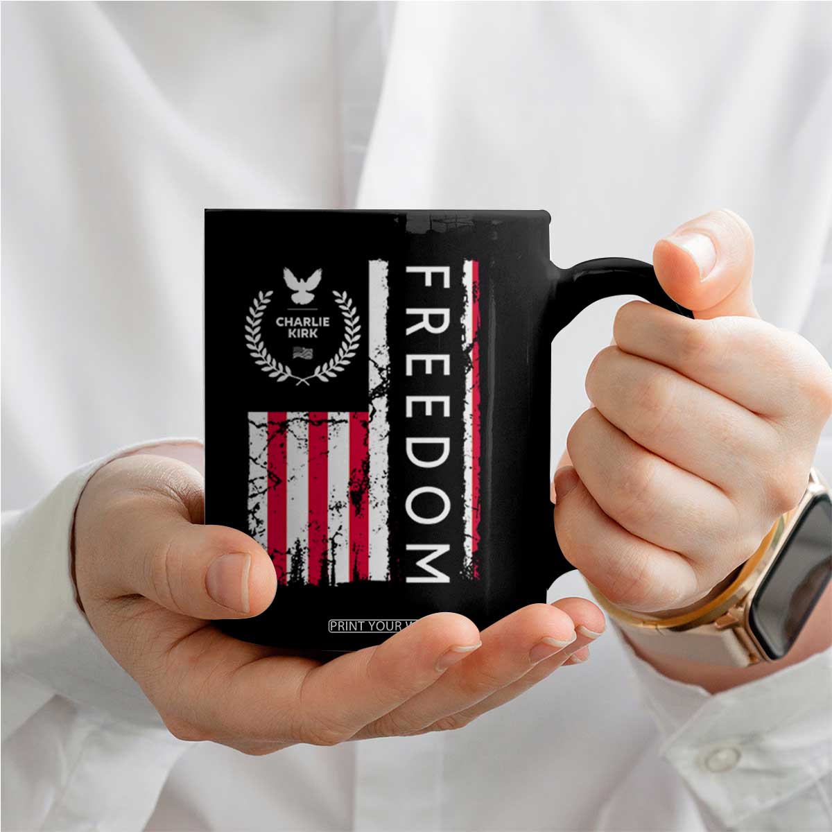 Freedom Charlie Kirk Tribute Coffee Mug Patriotic Legacy Eagle Distressed American Flag TS02 Print Your Wear