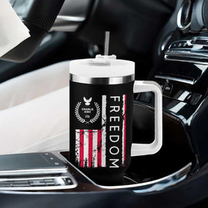 Freedom Charlie Kirk Tribute Tumbler With Handle Patriotic Legacy Eagle Distressed American Flag TS02 Print Your Wear
