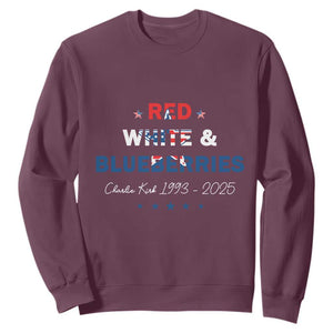 Red White and Blueberries Sweatshirt Charlie Kirk 1993 2025 Patriotic Memorial TS02 Maroon Print Your Wear