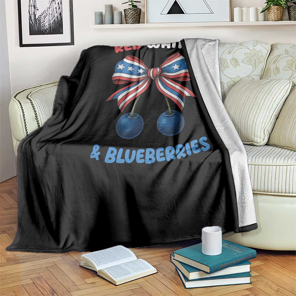 Red White and Blueberries Throw Blanket Retro Coquette Bow Vintage American Flag TS02 Print Your Wear