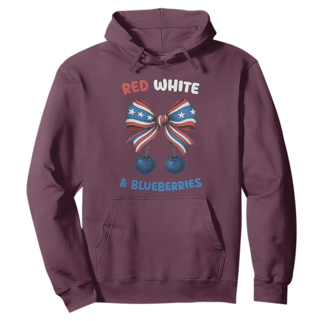 Red White and Blueberries Hoodie Retro Coquette Bow Vintage American Flag TS02 Maroon Print Your Wear