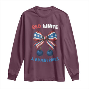 Red White and Blueberries Long Sleeve Shirt Retro Coquette Bow Vintage American Flag TS02 Maroon Print Your Wear