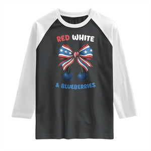 Red White and Blueberries Raglan Shirt Retro Coquette Bow Vintage American Flag TS02 Black White Print Your Wear