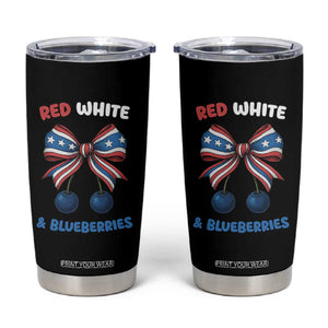 Red White and Blueberries Tumbler Cup Retro Coquette Bow Vintage American Flag TS02 Black Print Your Wear