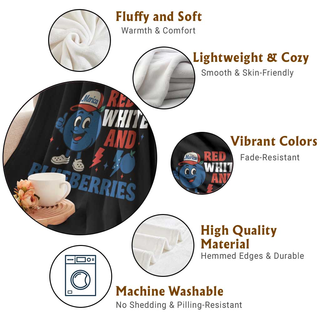 Red White and Blueberries Throw Blanket Patriotic Fruit Cartoon Graphic TS02 Print Your Wear