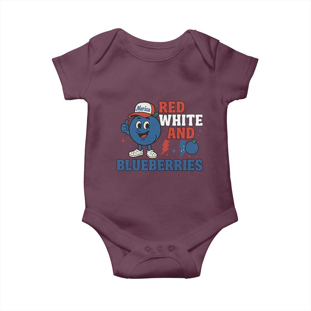 Red White and Blueberries Baby Onesie Patriotic Fruit Cartoon Graphic TS02 Maroon Print Your Wear