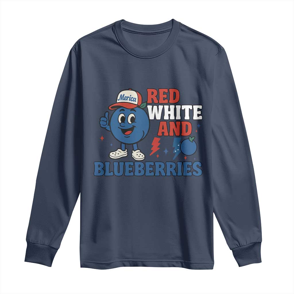 Red White and Blueberries Long Sleeve Shirt Patriotic Fruit Cartoon Graphic TS02 Navy Print Your Wear