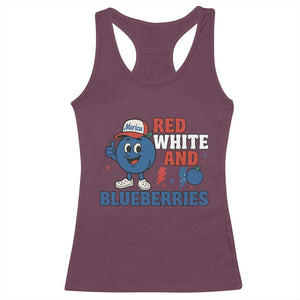 Red White and Blueberries Racerback Tank Top Patriotic Fruit Cartoon Graphic TS02 Maroon Print Your Wear