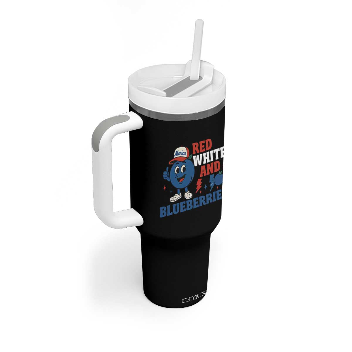 Red White and Blueberries Tumbler With Handle Patriotic Fruit Cartoon Graphic TS02 Print Your Wear