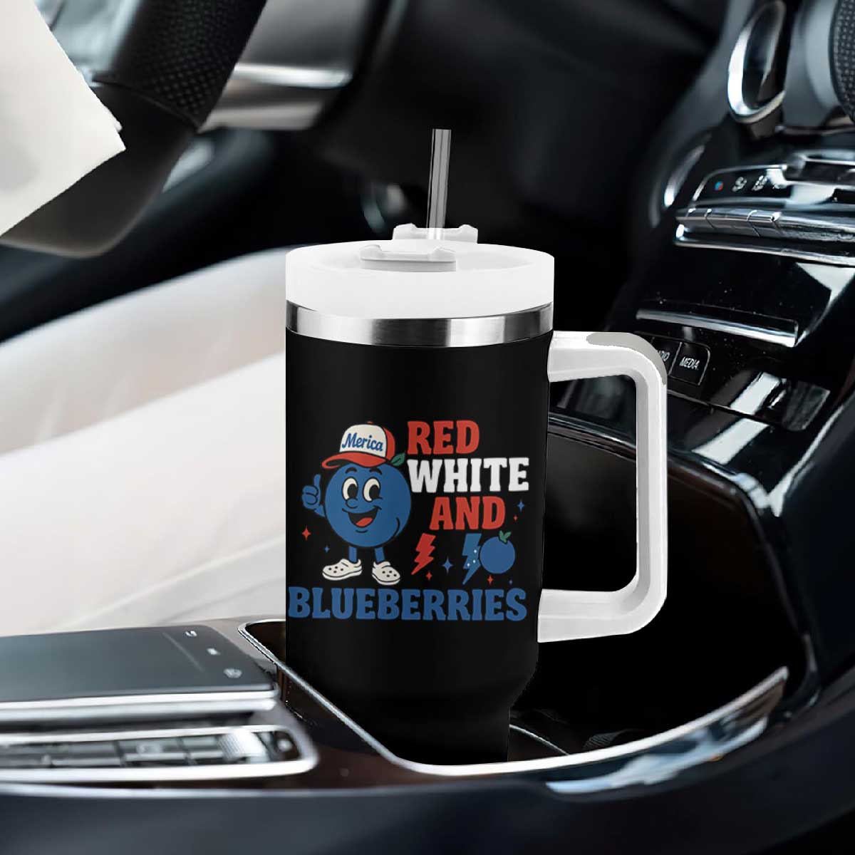 Red White and Blueberries Tumbler With Handle Patriotic Fruit Cartoon Graphic TS02 Print Your Wear