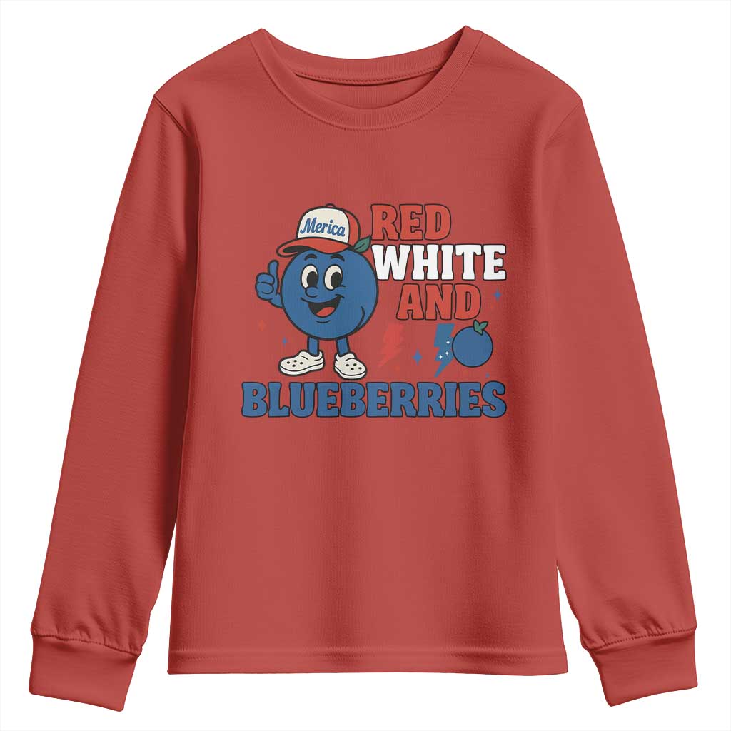 Red White and Blueberries Youth Sweatshirt Patriotic Fruit Cartoon Graphic TS02 Red Print Your Wear