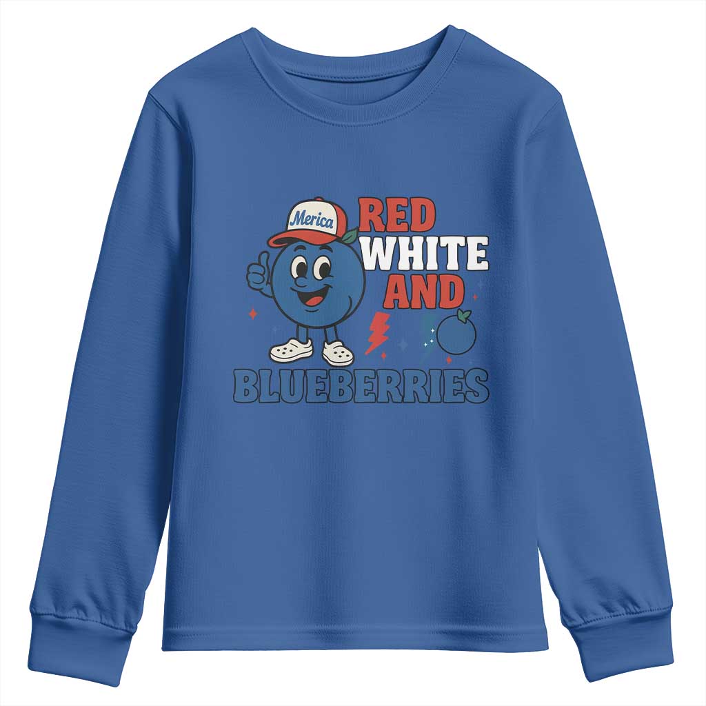 Red White and Blueberries Youth Sweatshirt Patriotic Fruit Cartoon Graphic TS02 Royal Blue Print Your Wear