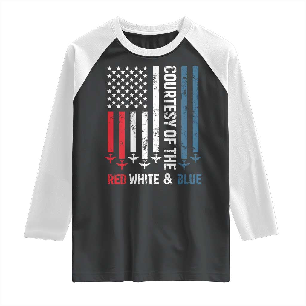 Courtesy of the Red White and Blue Raglan Shirt US Military Patriotic American Flag TS02 Black White Print Your Wear