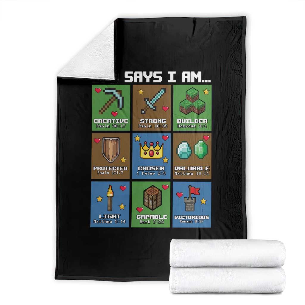 God Says I Am Pixel Art Graphic Throw Blanket Christian Affirmation Gamer Bible Verses TS02 Black Print Your Wear
