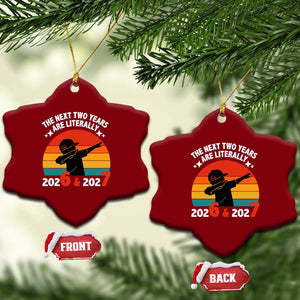 The Next Two Years Are Literally 6 7 Ceramic Ornament Funny 2026 2027 Meme Dabbing Boy Retro TS02 Print Your Wear