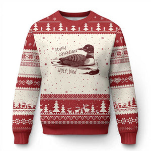 Stupid Canadian Wolf Bird Common Loon Ugly Christmas Sweater Funny Absurd Bird Meme Humor TS02 Beige Red Print Your Wear