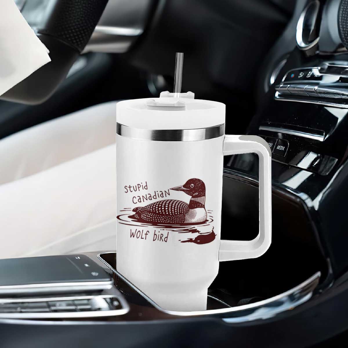 Stupid Canadian Wolf Bird Common Loon Tumbler With Handle Funny Absurd Bird Meme Humor TS02 Print Your Wear