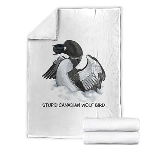 Funny Stupid Canadian Wolf Bird Throw Blanket Common Loon with Hockey Puck Bird Meme TS02 White Print Your Wear