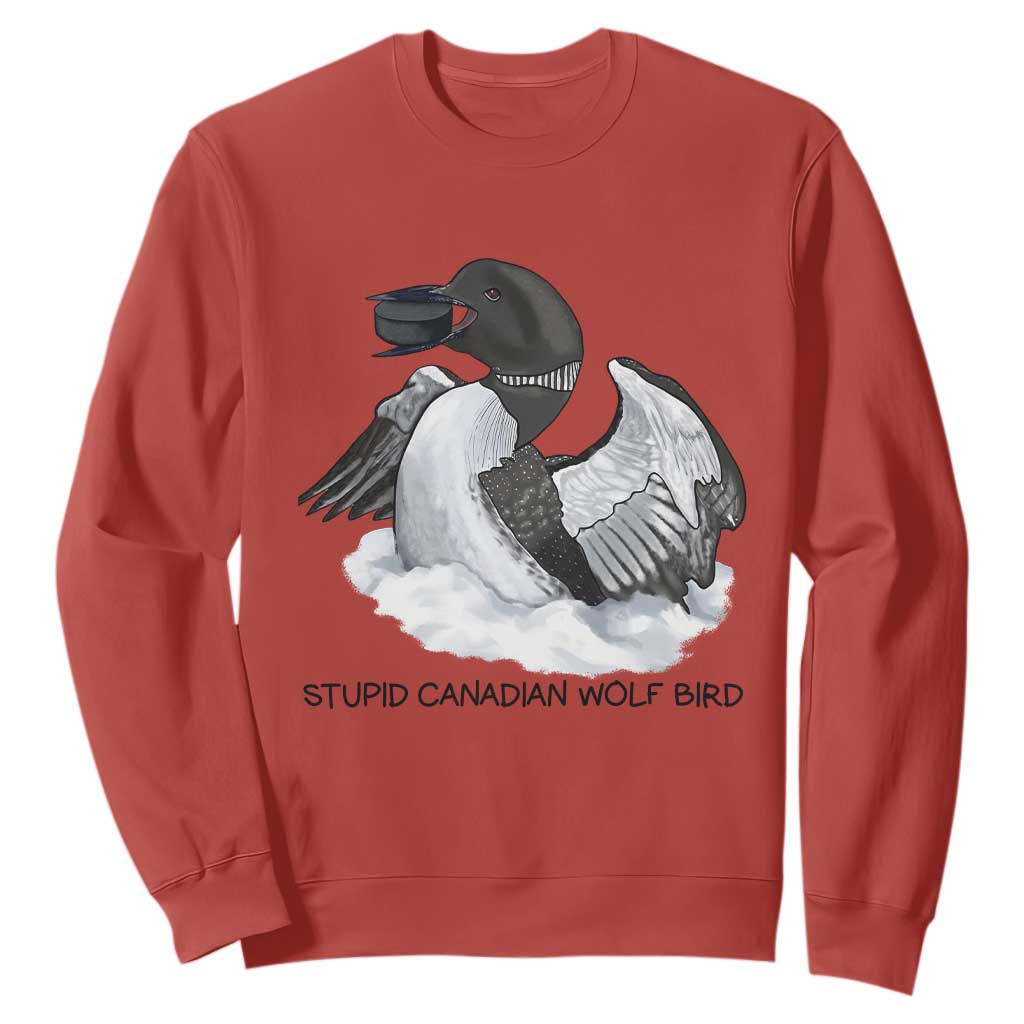 Funny Stupid Canadian Wolf Bird Sweatshirt Common Loon with Hockey Puck Bird Meme TS02 Red Print Your Wear