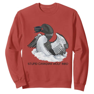 Funny Stupid Canadian Wolf Bird Sweatshirt Common Loon with Hockey Puck Bird Meme TS02 Red Print Your Wear