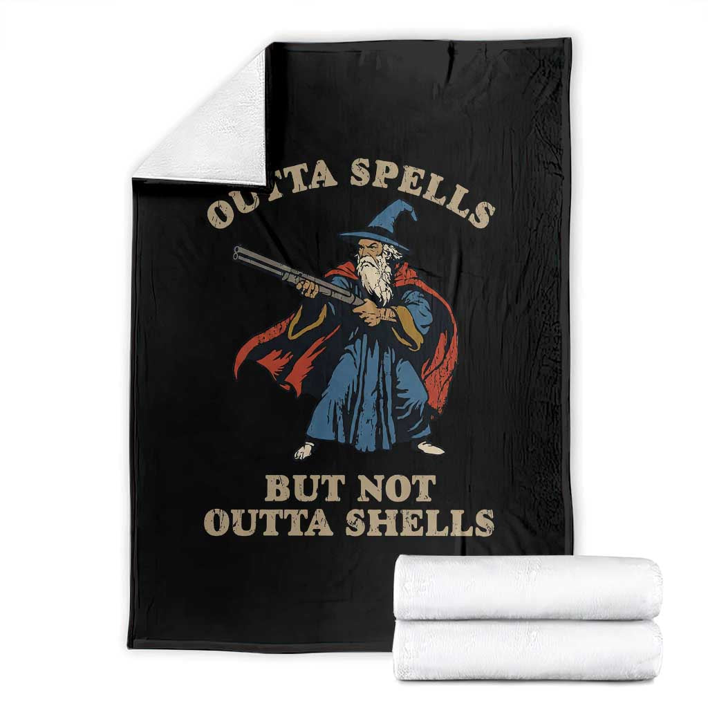 Outta Spells But Not Outta Shells Throw Blanket Funny Wizard Fantasy Meme TS02 Black Print Your Wear