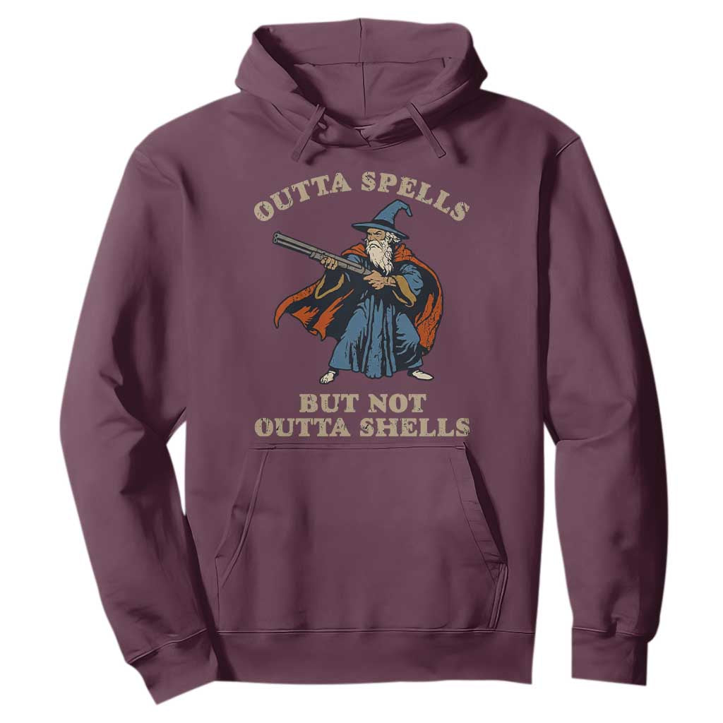 Outta Spells But Not Outta Shells Hoodie Funny Wizard Fantasy Meme TS02 Maroon Print Your Wear