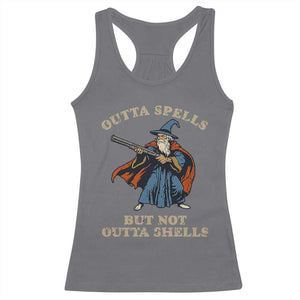 Outta Spells But Not Outta Shells Racerback Tank Top Funny Wizard Fantasy Meme TS02 Charcoal Print Your Wear