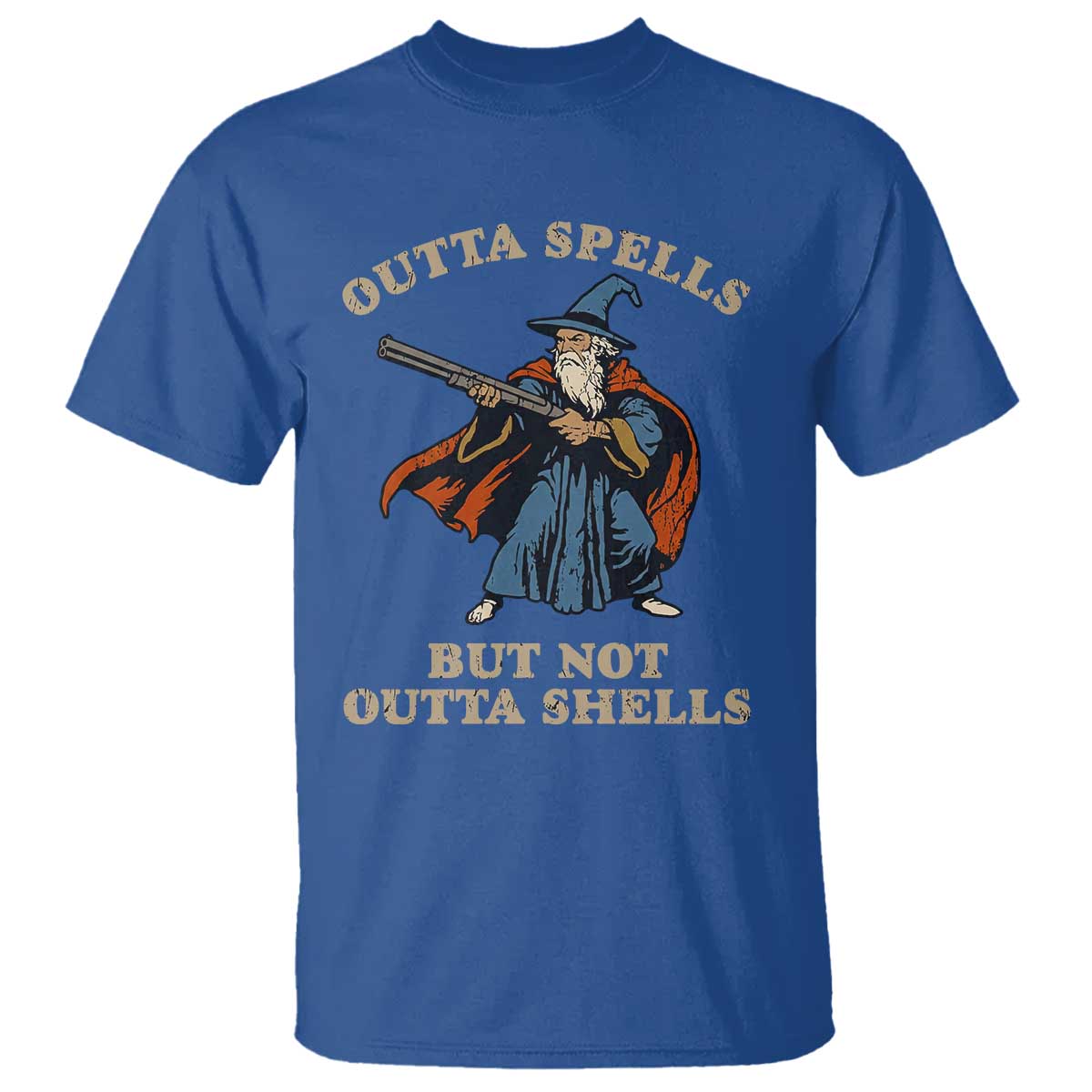 Outta Spells But Not Outta Shells T Shirt Funny Wizard Fantasy Meme TS02 Royal Blue Print Your Wear