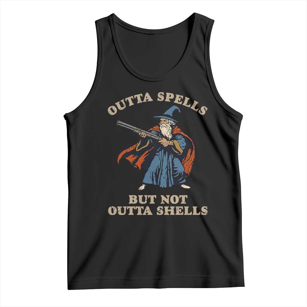Outta Spells But Not Outta Shells Tank Top Funny Wizard Fantasy Meme TS02 Black Print Your Wear
