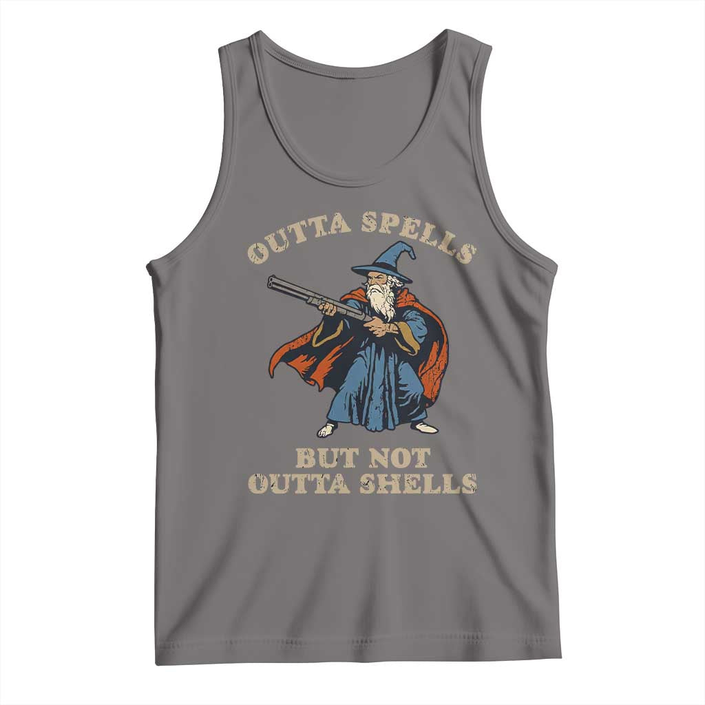 Outta Spells But Not Outta Shells Tank Top Funny Wizard Fantasy Meme TS02 Deep Heather Print Your Wear