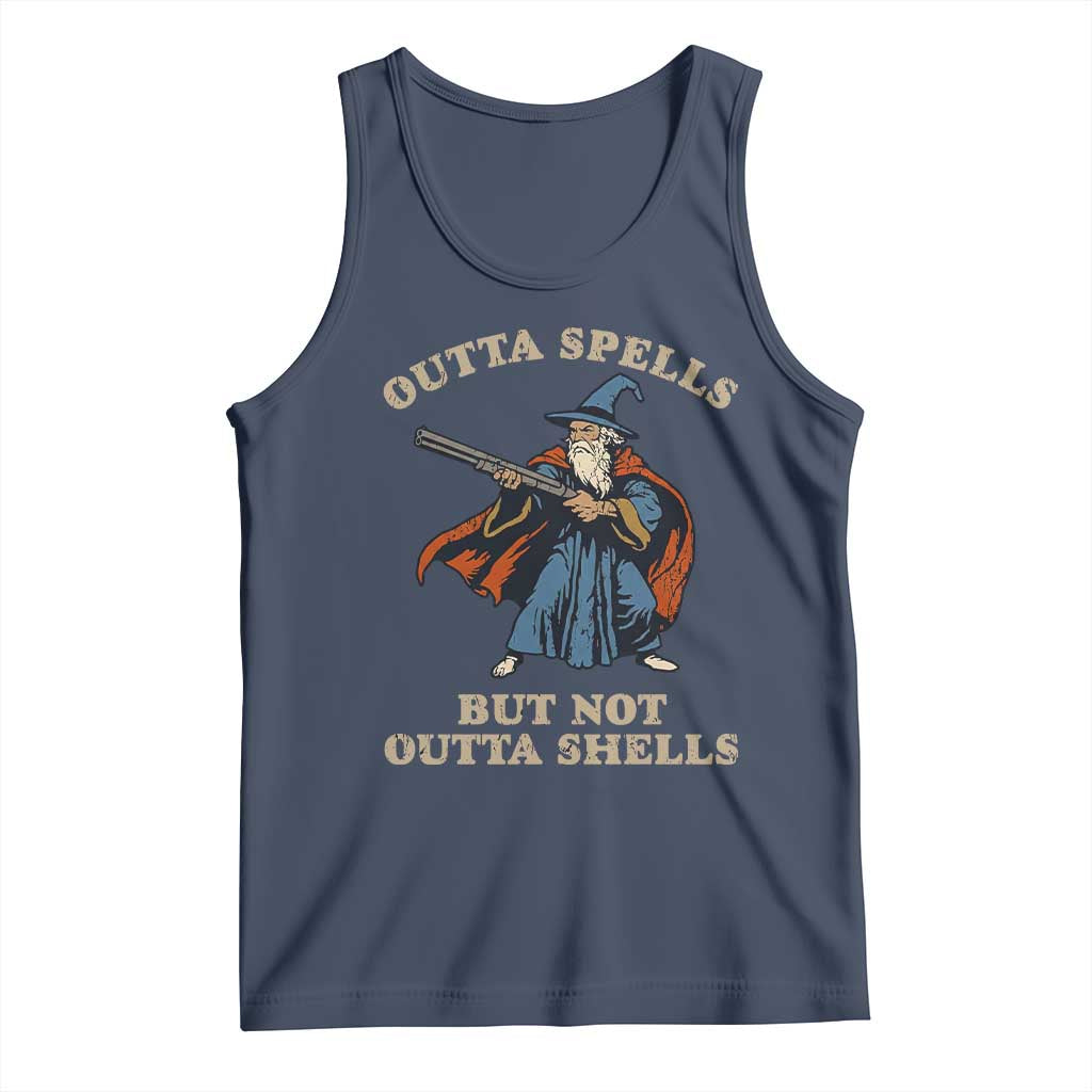 Outta Spells But Not Outta Shells Tank Top Funny Wizard Fantasy Meme TS02 Navy Print Your Wear