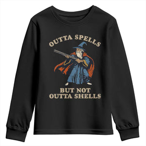 Outta Spells But Not Outta Shells Youth Sweatshirt Funny Wizard Fantasy Meme TS02 Black Print Your Wear