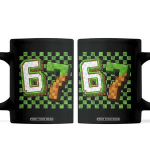 Funny 67 Pixel Style Graphic Coffee Mug Viral Six Seven Meme Gamer TS02 Black Print Your Wear