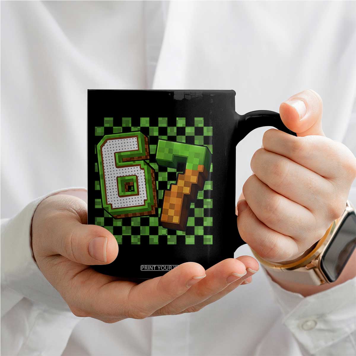 Funny 67 Pixel Style Graphic Coffee Mug Viral Six Seven Meme Gamer TS02 Print Your Wear