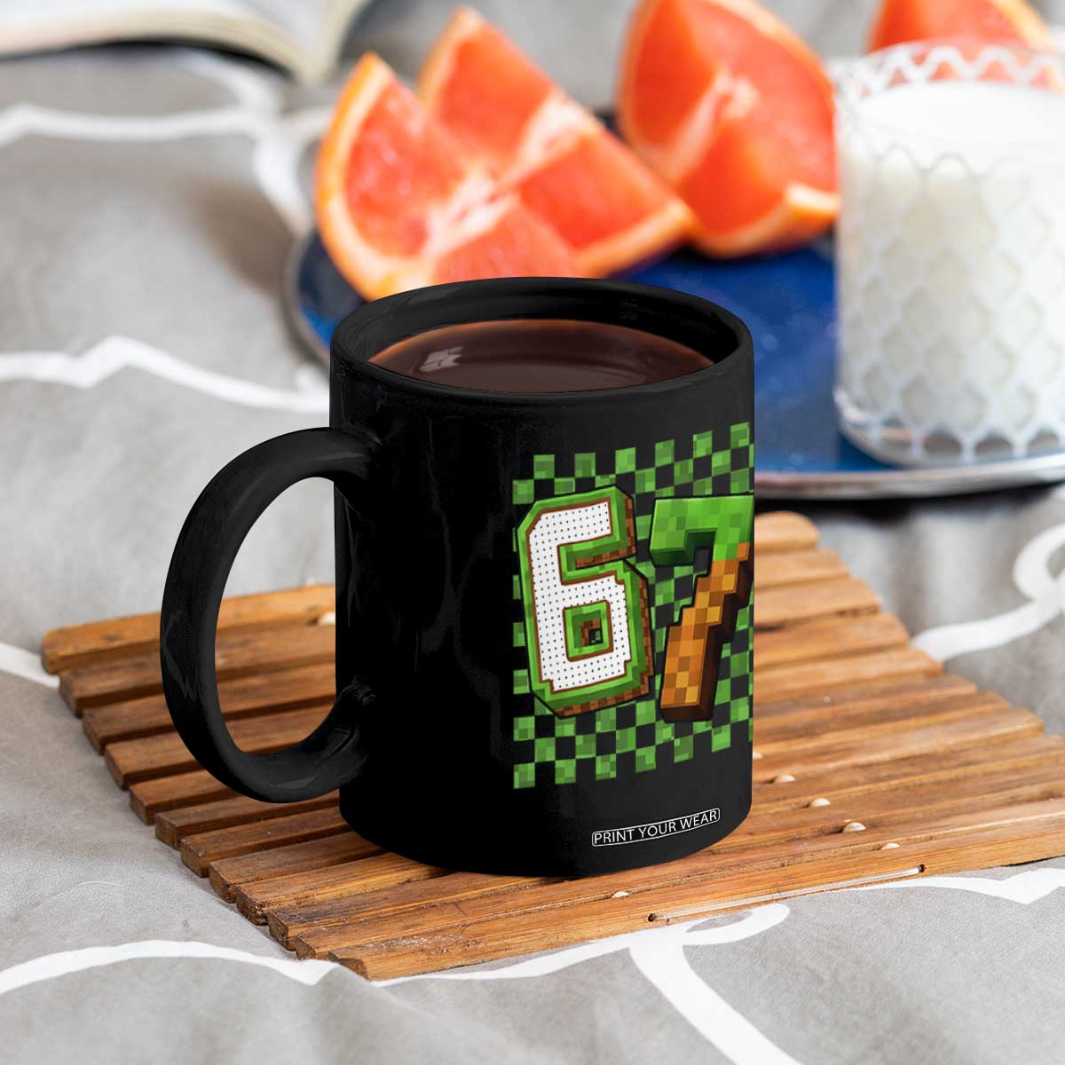 Funny 67 Pixel Style Graphic Coffee Mug Viral Six Seven Meme Gamer TS02 Print Your Wear