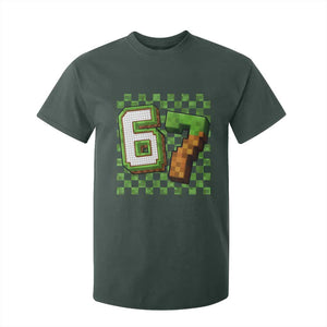Funny 67 Pixel Style Graphic T Shirt For Kid Viral Six Seven Meme Gamer TS02 Dark Forest Green Print Your Wear