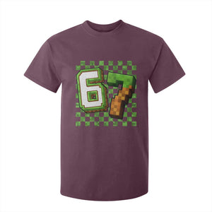 Funny 67 Pixel Style Graphic T Shirt For Kid Viral Six Seven Meme Gamer TS02 Maroon Print Your Wear