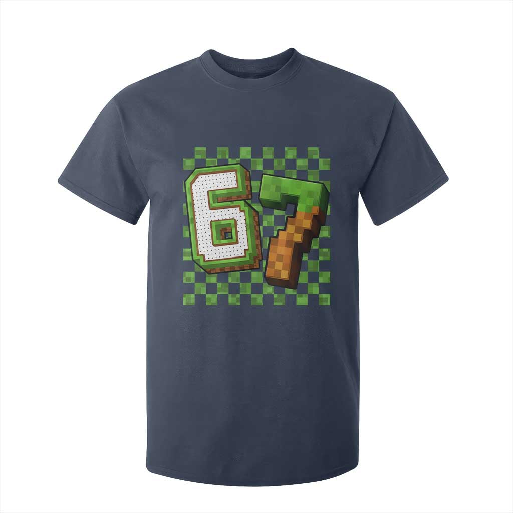 Funny 67 Pixel Style Graphic T Shirt For Kid Viral Six Seven Meme Gamer TS02 Navy Print Your Wear