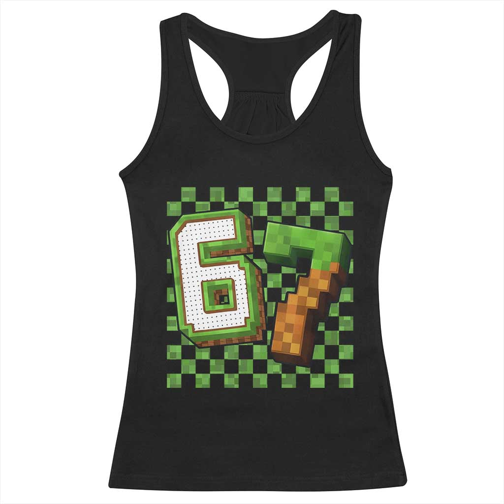 Funny 67 Pixel Style Graphic Racerback Tank Top Viral Six Seven Meme Gamer TS02 Black Print Your Wear
